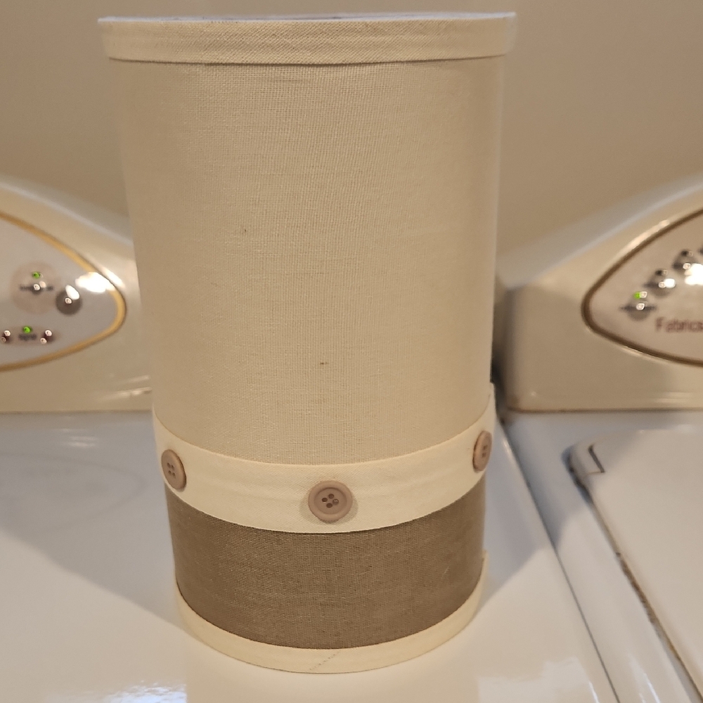 Cream and Taupe Button Accent Fabric Lampshade